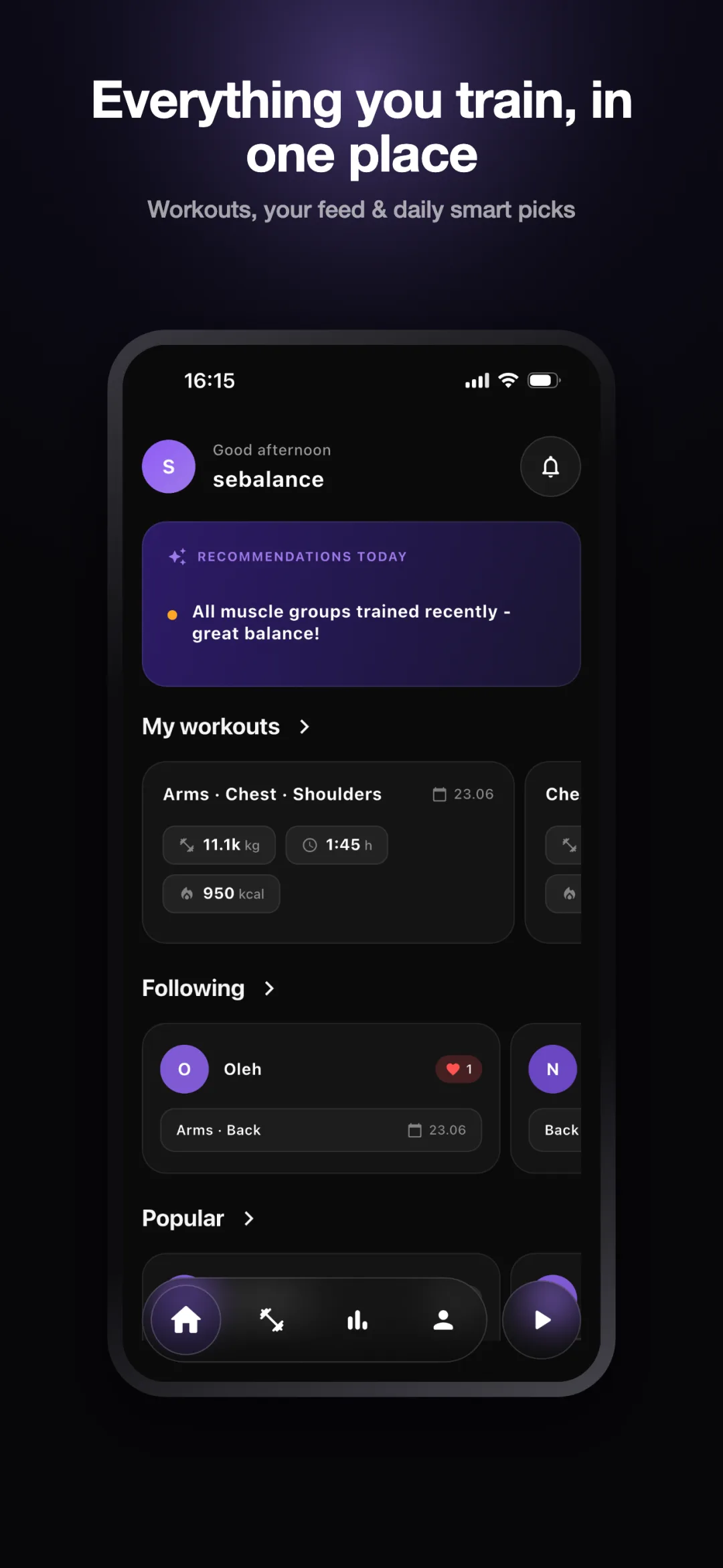 Gymler home dashboard